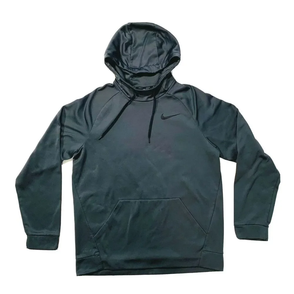 Nike Dri-Fit‎ Hoodie Sweatshirt Fleece Lined Relaxed Fit Swoosh Black Gray M EUC
